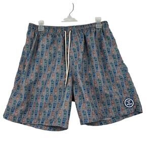 Life is Good Swim Trunks Men Size L Gray Tiki Print Mesh Lined Drawstring Shorts